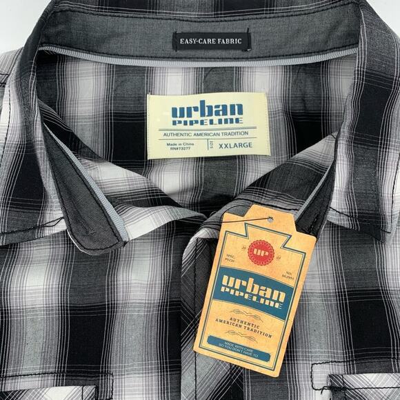 Urban Pipeline NWT Plaid Light Granite Western Button Down Shirt Men’s Size XXL - Picture 5 of 8